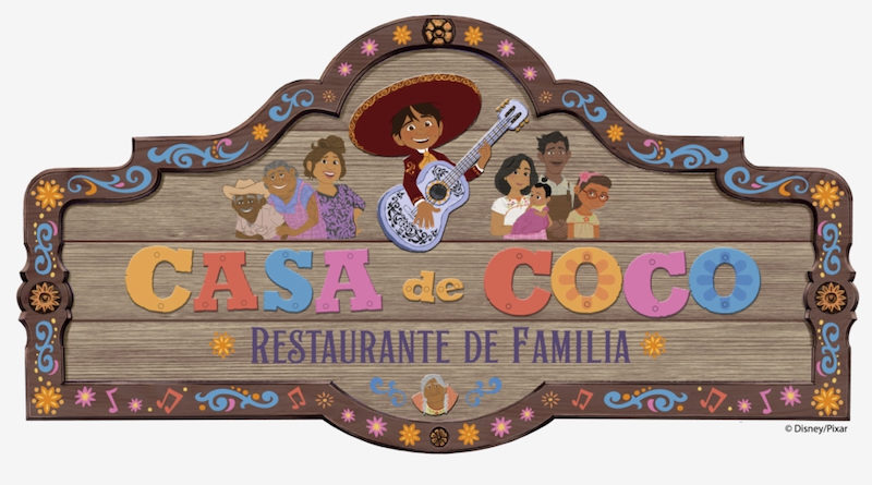 Casa de Coco restaurant signage Concept Art from Disneyland Paris with Miguel and family