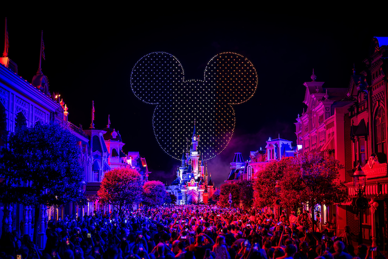 Drones Mickey over Sleeping Beauty Castle Disneyland Paris
