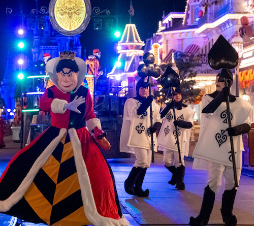 The Queen of Hearts and Cards in Mickey's Boo-to-You Halloween Parade 2023, Photo by Disney