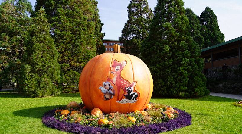Disney's Sequoia Lodge pumpkin display with Bambi, Thumper and Flower - 2023 Halloween season