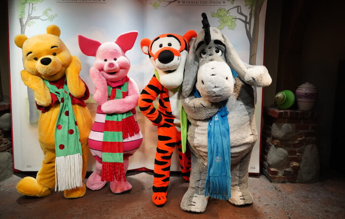 Winnie the Pooh, Piglet, Tigger and Eeyore at Mickey's Very Merry Christmas Party 2023
