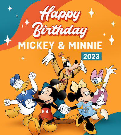 Happy Birthday Mickey and Minnie artwork from Disneyland Paris 2023