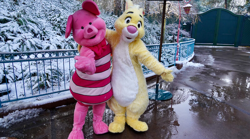 Piglet and Rabbit with snow at Disneyland Paris