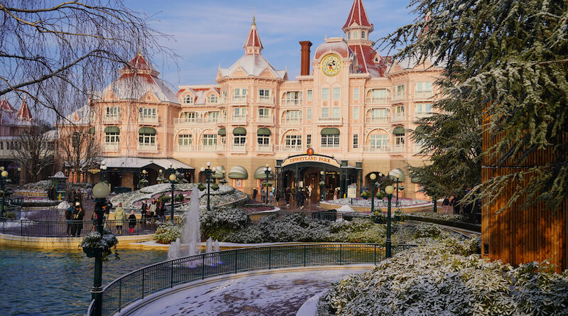 Disneyland Hotel at Disneyland Paris in the Snow