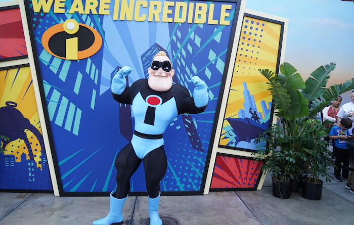 Mr. Incredible in his classic Supersuit at Pixar Fest 2024 at Disneyland Resort