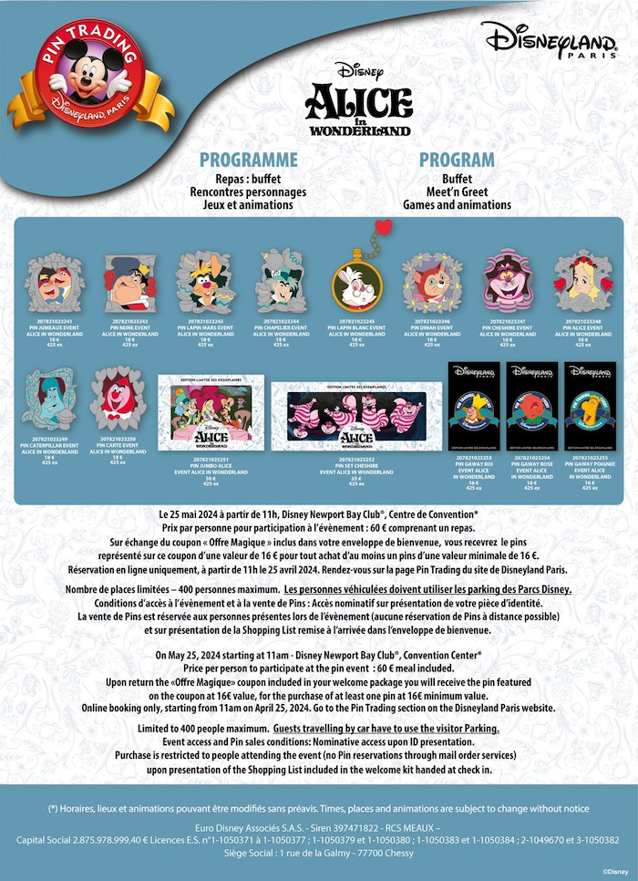 “Alice & the Queen of Hearts: Back to Wonderland” pin trading sheet